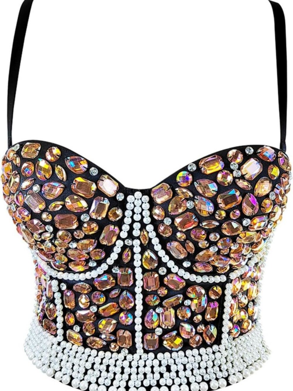 Rhinestone Beaded Bustier Crop Top | Glitter Corset Bra Vest for Women